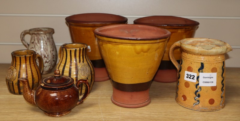 An agateware jug and seven other pieces (8)